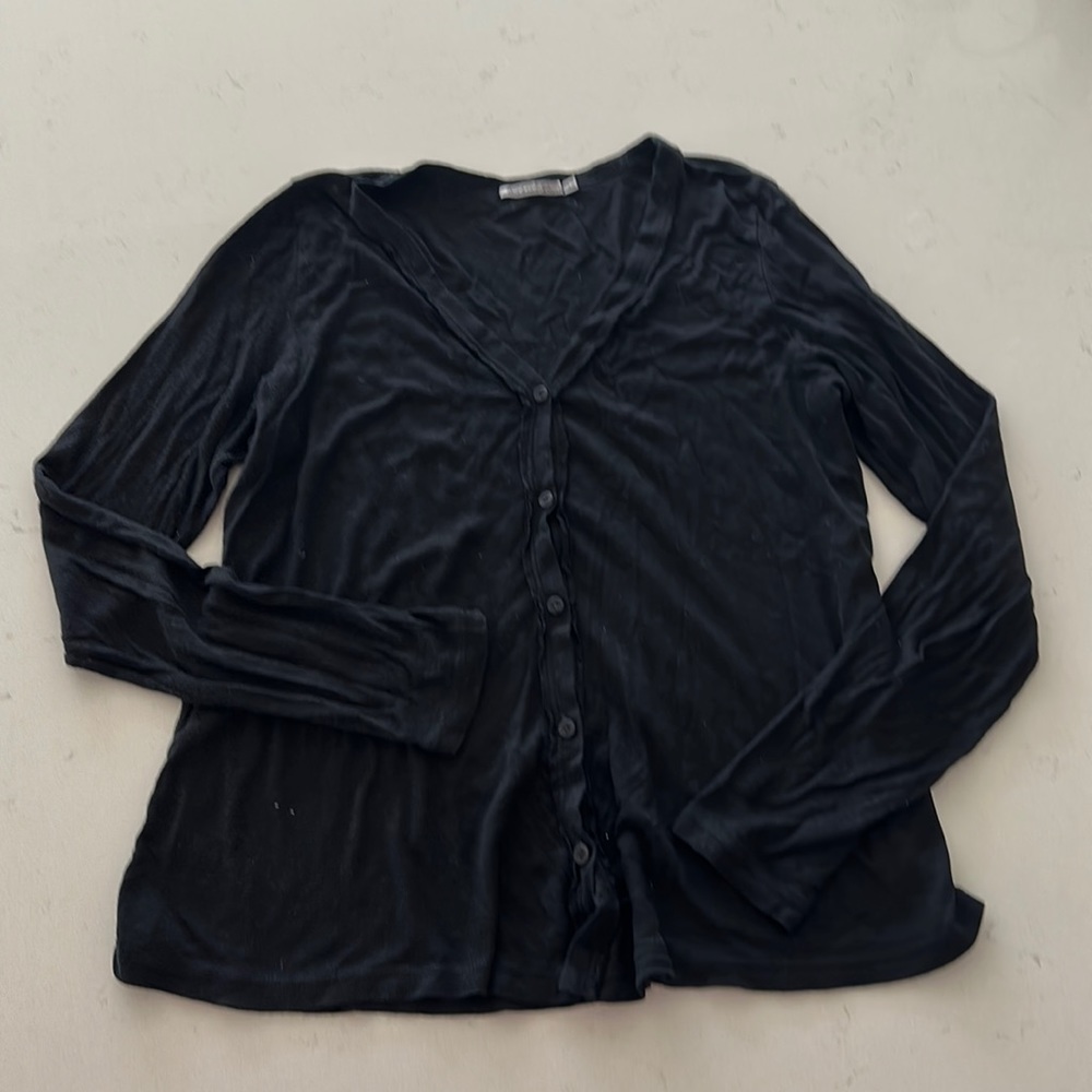 Michael Stars OS black v-neck button down long sleeve cotton shirt